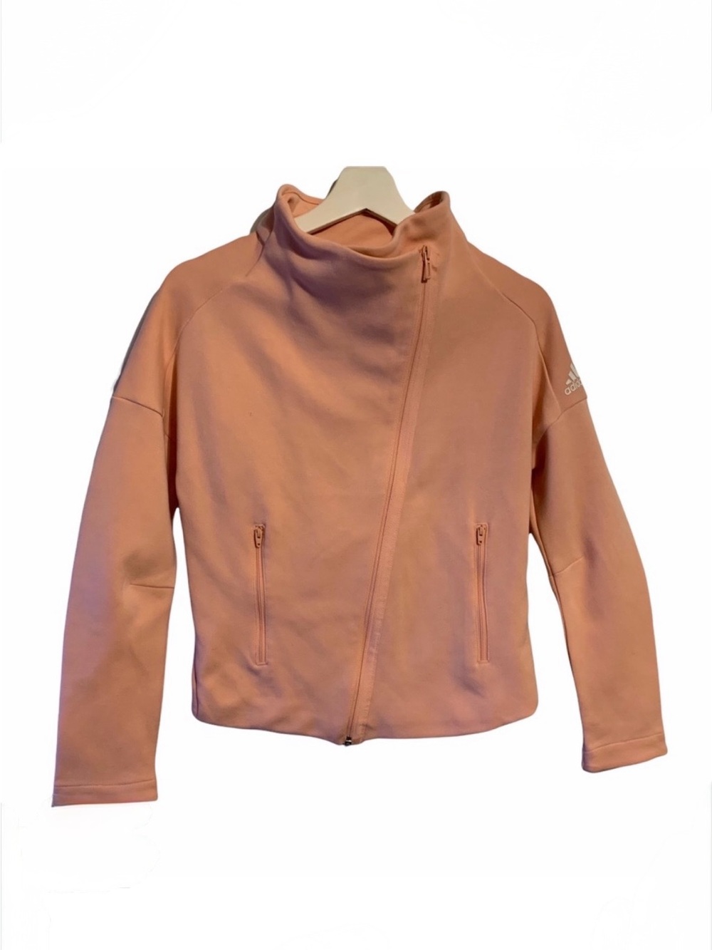 Adidas girl 11-12 youth Id jacket form fitting 2 pockets glow pink athletic gym